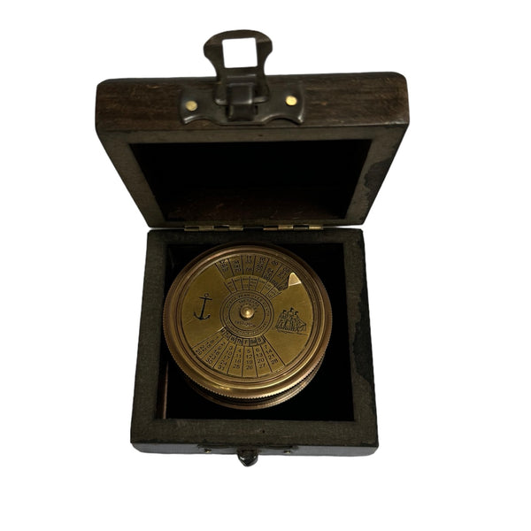 2.5" Bronze Calendar Compass in a wood box