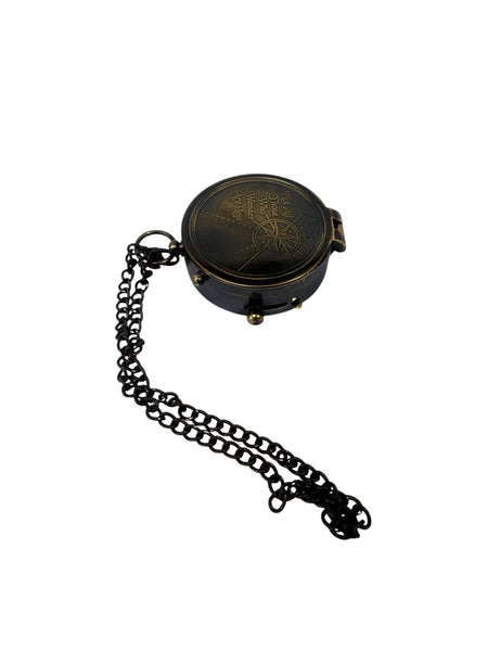2" Black Chain Compass in a wood box
