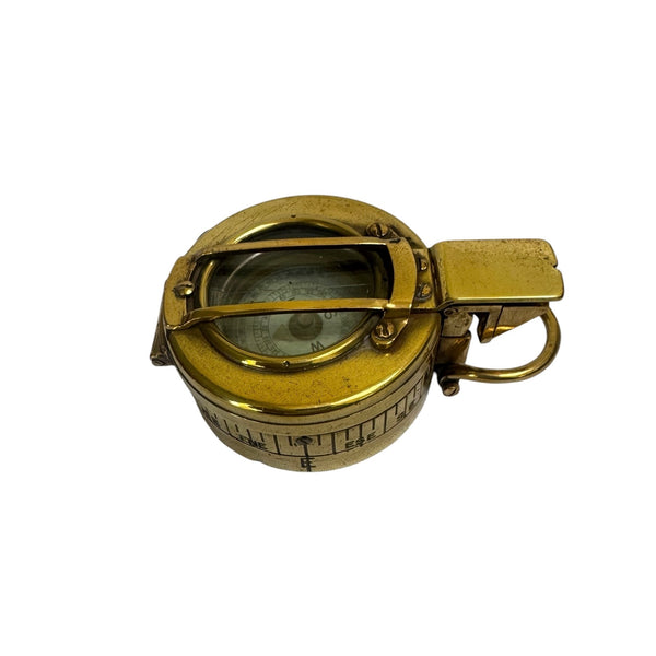 Original Antique 2nd World War Brass Army Officer’s 1944 T. G Co. London Prismatic Compass in a Wooden Box or Original Cloth Pouch