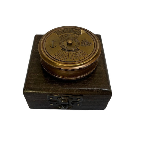 2.5" Bronze Calendar Compass in a wood box