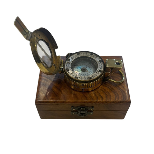 Antique 2nd World War Brass British Army Officer’s 1940 T. G Co. London Prismatic Marching Compass in a wooden box