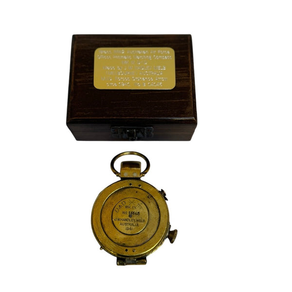 Very Rare Brass Original Antique  2nd World War  1941 J.W HADLEY of Melbourne , RAAF ( Royal Australian Air Force ) Prismatic Marching Compass in a wooden box