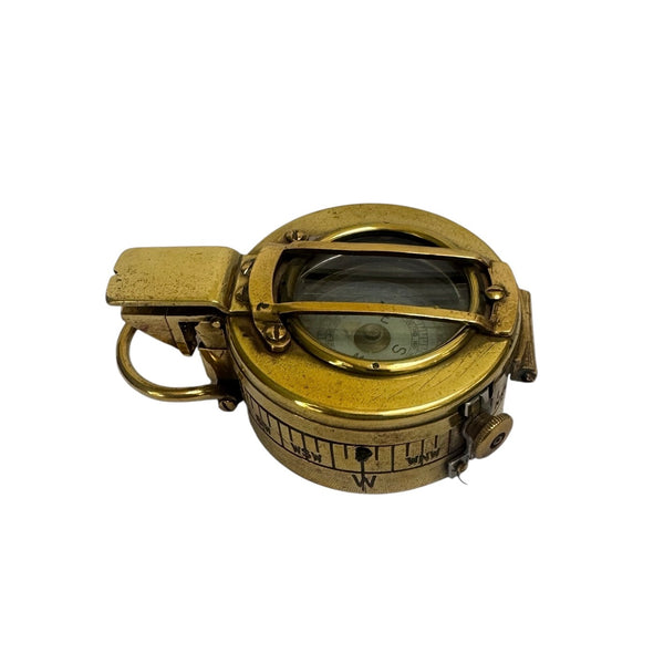Original Antique 2nd World War Brass Army Officer’s 1944 T. G Co. London Prismatic Compass in a Wooden Box or Original Cloth Pouch