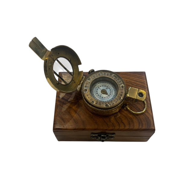 Original Antique E.A.C Australia 2nd World War Brass British / Australian Army Officer’s 1945 Prismatic Compass in a Wooden Box