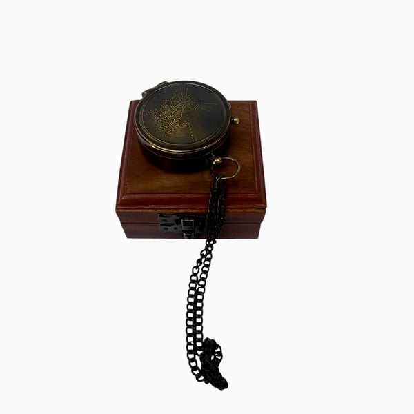 2" Black Chain Compass in a wood box