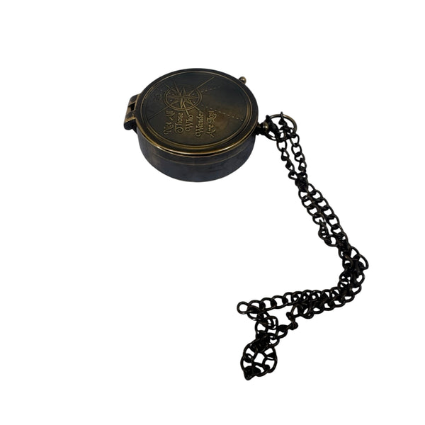2" Black Chain Compass in a wood box