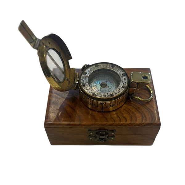 Antique 2nd World War Brass British Army Officer’s 1940 T. G Co. London Prismatic Marching Compass in a wooden box