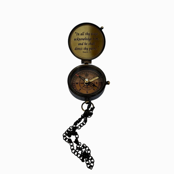 2" Black Chain Compass in a wood box