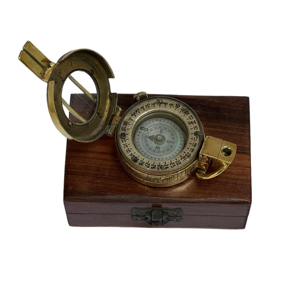 Antique 2nd World War Brass British Army Officer’s 1940 T. G Co. London Prismatic Marching Compass in a wooden box