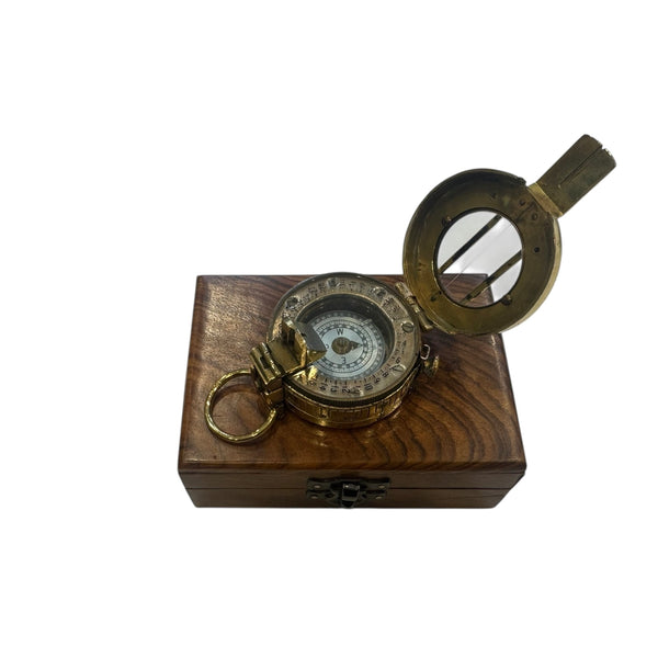 Original Antique E.A.C Australia 2nd World War Brass British / Australian Army Officer’s 1945 Prismatic Compass in a Wooden Box
