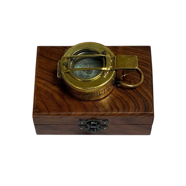 Antique 2nd World War Brass British Army Officer’s 1940 T. G Co. London Prismatic Marching Compass in a wooden box