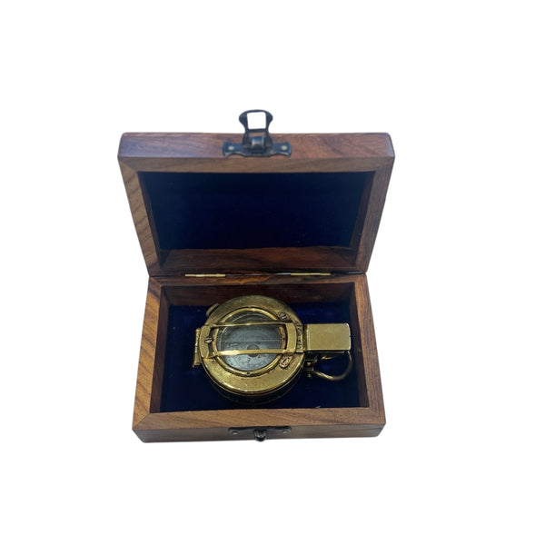 Antique 2nd World War Brass British Army Officer’s 1940 T. G Co. London Prismatic Marching Compass in a wooden box