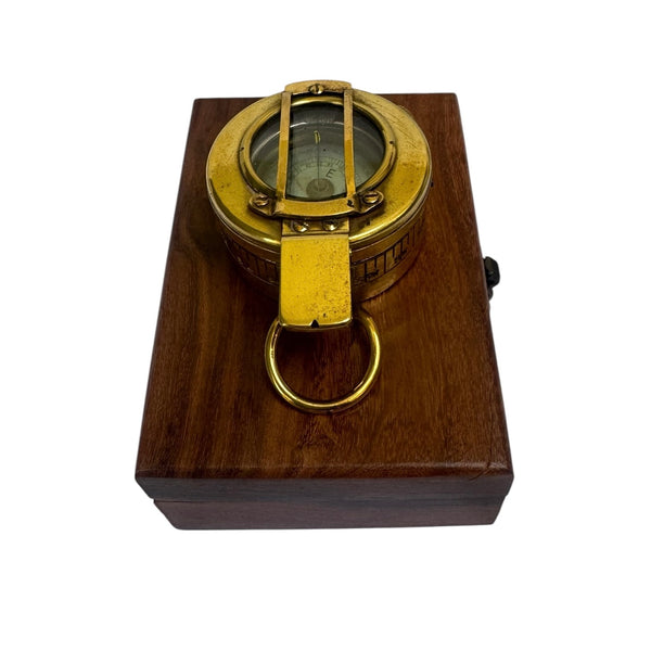 Original Antique 2nd World War Brass Army Officer’s 1944 T. G Co. London Prismatic Compass in a Wooden Box or Original Cloth Pouch