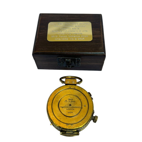 Very Rare Brass Original Antique Pre 2nd World War Brass 1939 F. B . BARKER & SON LTD  of LONDON British RAF ( Royal Air Force ) Officer's Prismatic Marching Compass in a wooden box