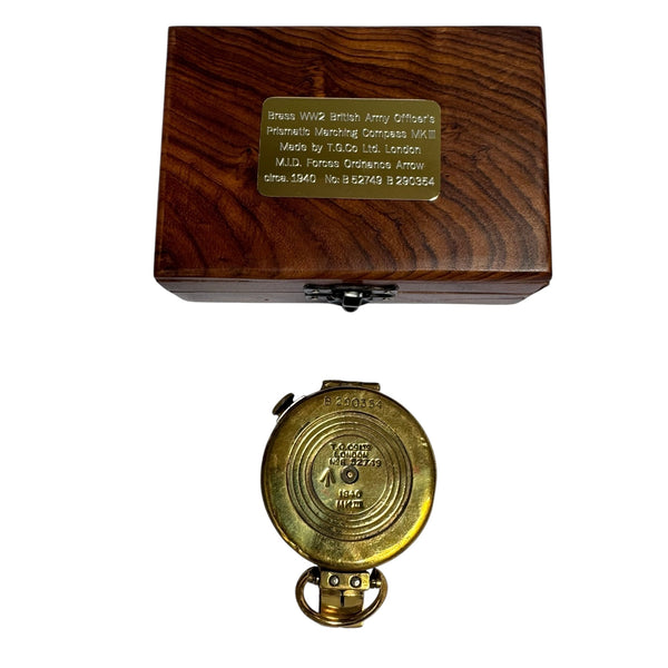 Antique 2nd World War Brass British Army Officer’s 1940 T. G Co. London Prismatic Marching Compass in a wooden box