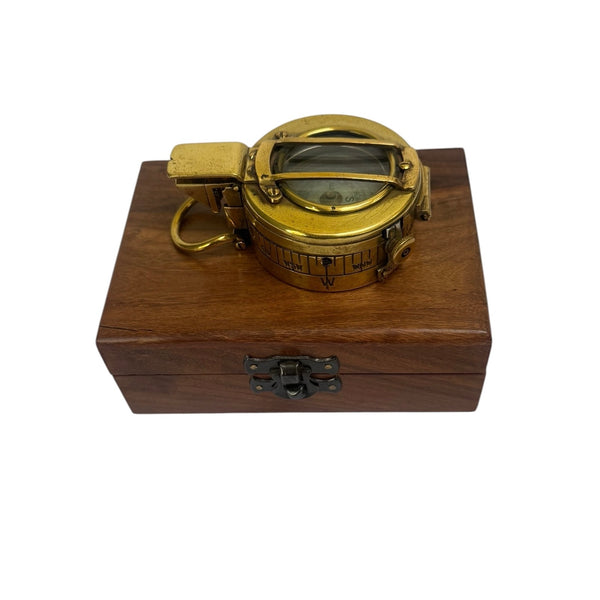 Original Antique 2nd World War Brass Army Officer’s 1944 T. G Co. London Prismatic Compass in a Wooden Box or Original Cloth Pouch
