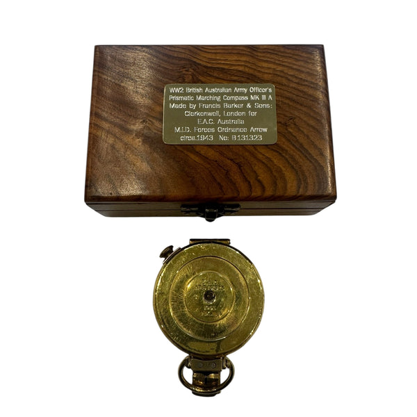 Original Antique E.A.C Australia 2nd World War Brass British / Australian Army Officer’s 1945 Prismatic Compass in a Wooden Box