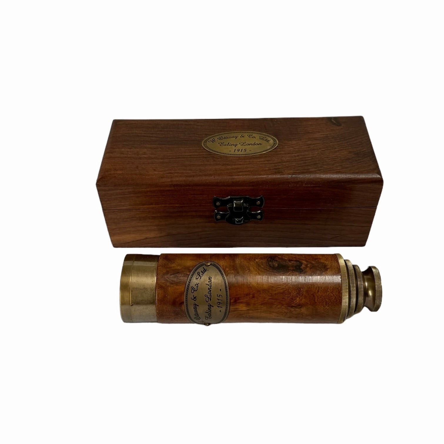 15.5" Bronze Wood Ottway 4 Draw Telescope in a wood box