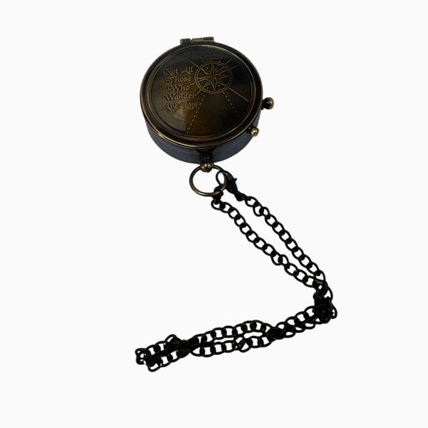 2" Black Chain Compass in a wood box