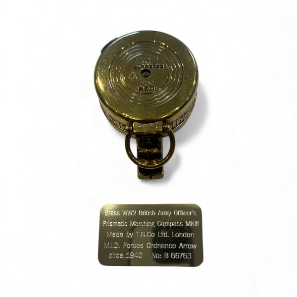 Antique 2nd World War Brass British Army Officer’s 1940 T. G Co. London Prismatic Marching Compass in a wooden box