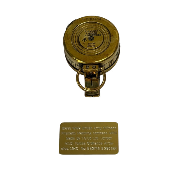 Antique 2nd World War Brass British Army Officer’s 1940 T. G Co. London Prismatic Marching Compass in a wooden box