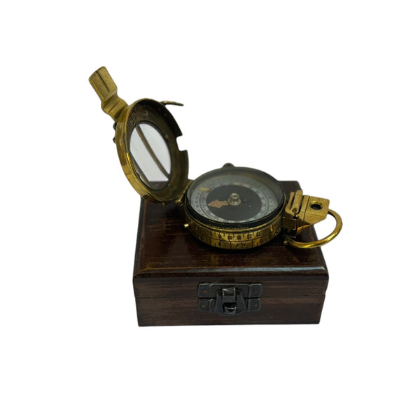 Very Rare Brass Original Antique Pre 2nd World War Brass 1939 F. B . BARKER & SON LTD  of LONDON British RAF ( Royal Air Force ) Officer's Prismatic Marching Compass in a wooden box