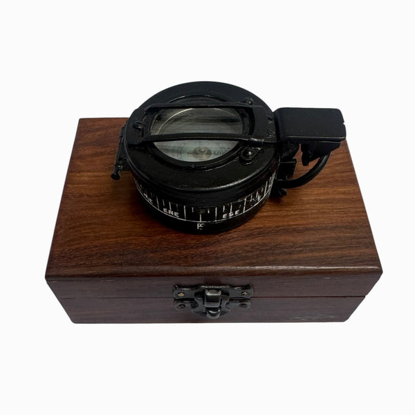 Antique 2nd World War Black T G Co Ltd London circa 1943 Army Prismatic Marching Compass in a wood box