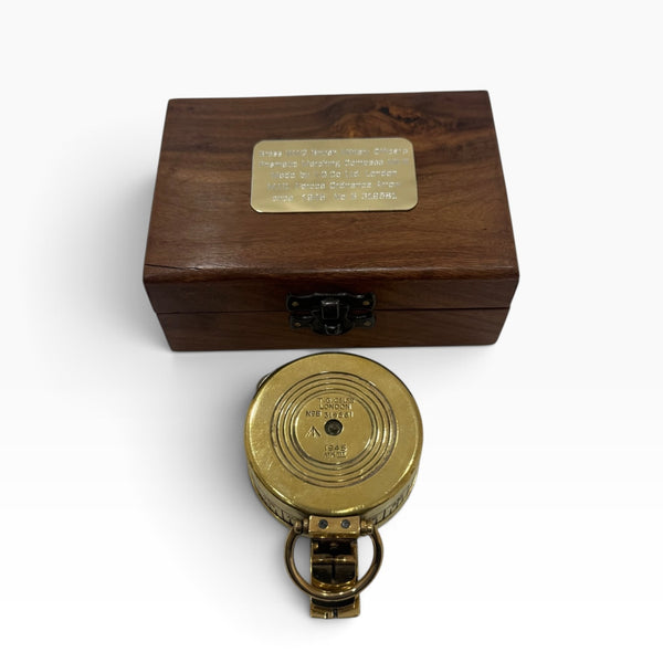 Original Antique 2nd World War Brass British Military Officer’s 1945 T. G Co. London Prismatic Compass in a Wooden Box or Original Cloth Pouch