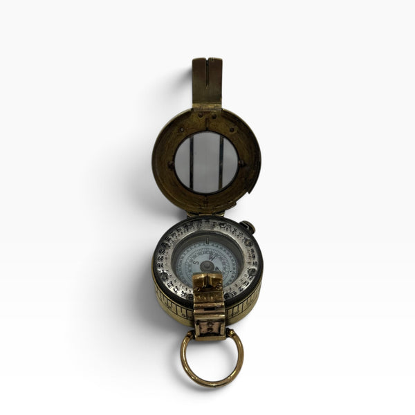 Original Antique 2nd World War Brass British Military Officer’s 1945 T. G Co. London Prismatic Compass in a Wooden Box or Original Cloth Pouch