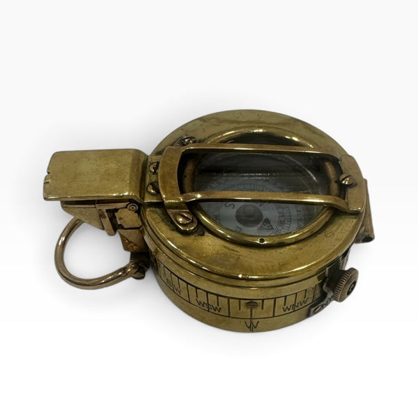 Original Antique 2nd World War Brass British Military Officer’s 1945 T. G Co. London Prismatic Compass in a Wooden Box or Original Cloth Pouch
