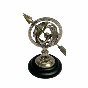 Chrome 5" Celestial Spherical Astrolabe or Armillary Sphere with Arrow