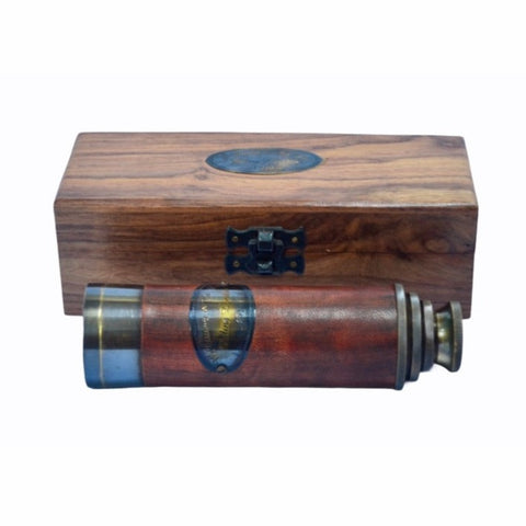 15.5" Red Leather Ottway 4 Draw Telescope in a wood box
