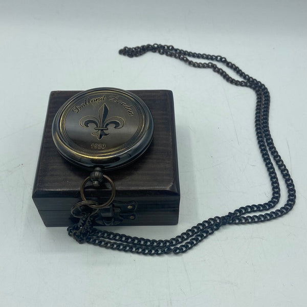 Black 2.5 " Locket Compass on a brass chain in a wood box