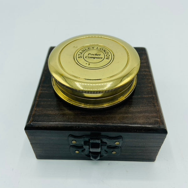 2.2" Small Brass Poem Compass in a wood box