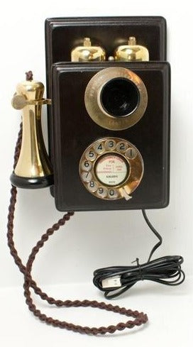 Brass 1930's Style  Wood Wall  Telephone