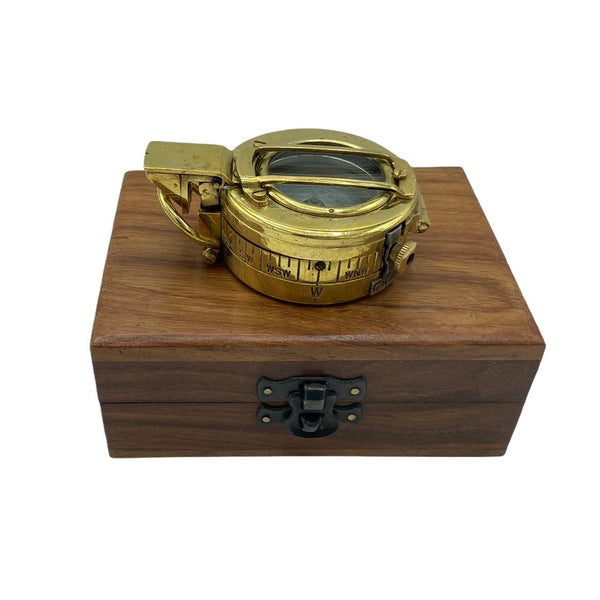 Original Antique E.A.C Australia 2nd World War Brass British / Australian Army Officer’s 1943 Prismatic Compass in a Wooden Box or Original Cloth Pouch