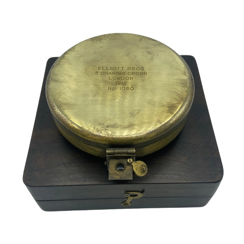 Antique Brass 1915 British Army Surveying Prismatic Compass in a Wooden Box