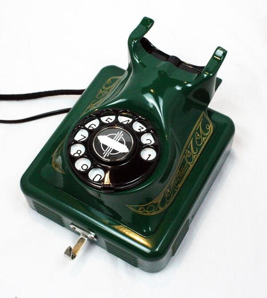 Antique Original Green 1940's Belgium Bell Wall Telephone