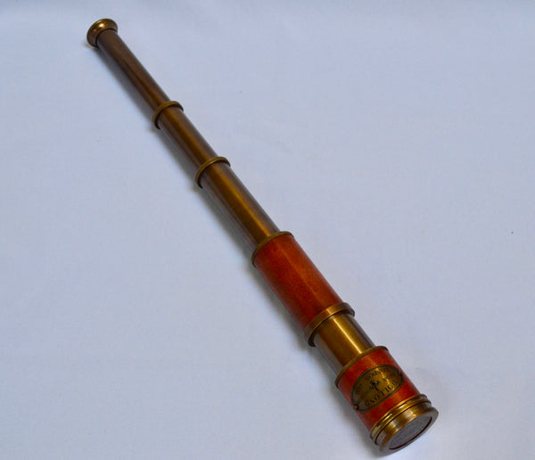 16" Red Leather Bronze Dolland 4 Draw Telescope in a wood box