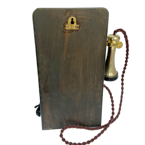 Brass Round Mouth 1920's Style Wooden Wall Telephone with a Shelf