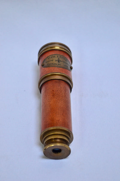 16" Red Leather Bronze Dolland 4 Draw Telescope in a wood box