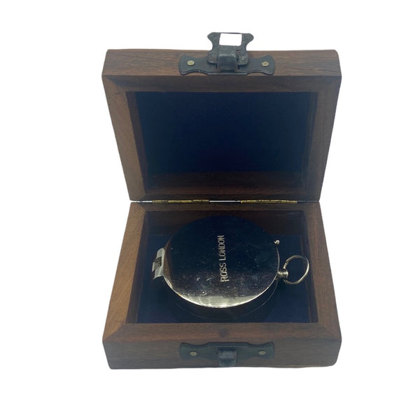 Chrome 2" Pocket Compass in a wood box