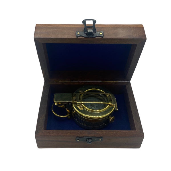 Original Antique 2nd World War Brass Army Officer’s 1945 T. G Co. London Prismatic Compass in a Wooden Box or Original Cloth Pouch