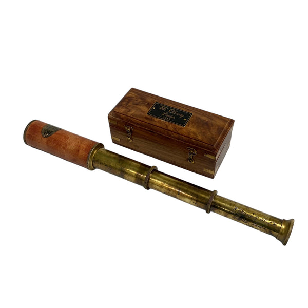 12.5" Red Leather Ottway 3 Draw Telescope in a wood box