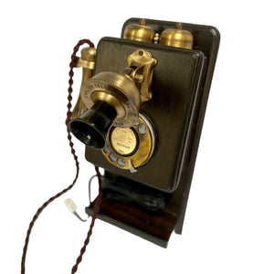 Brushed 1930's Style Wooden Wall Telephone with a Shelf