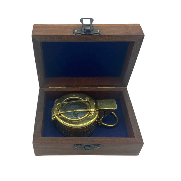 Original Antique 2nd World War Brass Army Officer’s 1943 T. G Co. London Prismatic Compass in a Wooden Box or Original Cloth Pouch