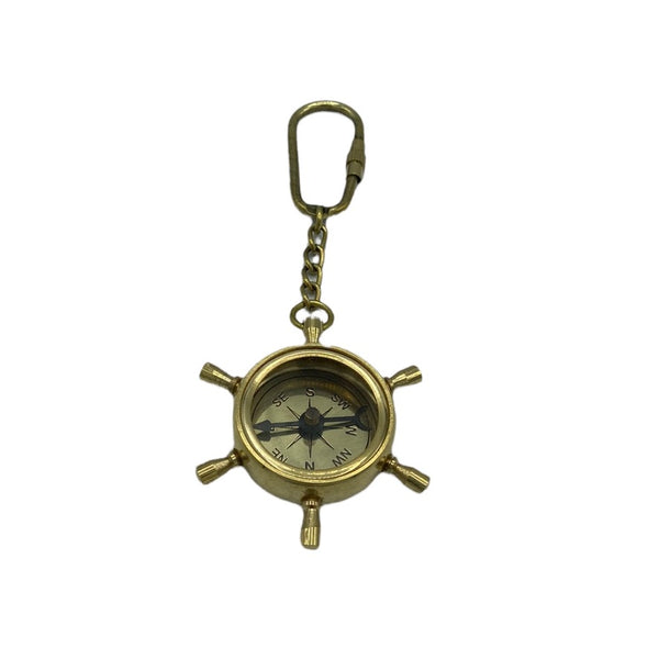 Ship's Wheel 1.25" Key Ring Compass ( Brass, Bronze, Chrome & Black )