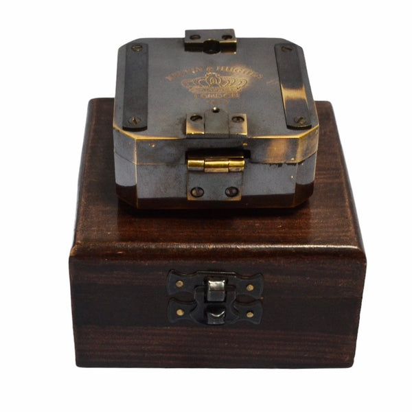 Black 3.5" Square Brunton  Pocket Transit Surveying or Geology Compass in a Wood Box