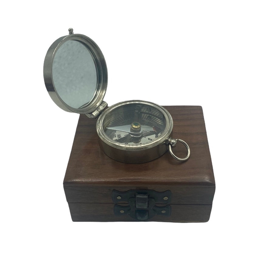 Chrome 2 Pocket Compass in a wood box – Ahura Collectables