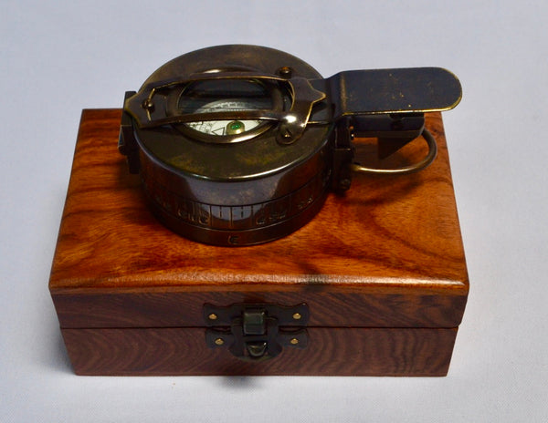 Black Army-Style Prismatic Marching Compass in a Wood Box